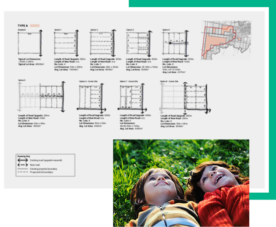 Photo collage of land plans